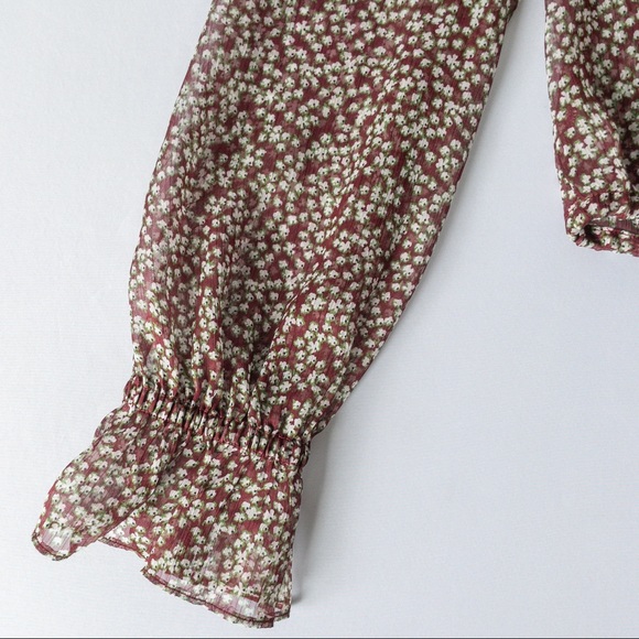 The East Order Floral Print Balloon Sleeves Drawstring Front Peasant Top, NWT - Picture 2 of 5